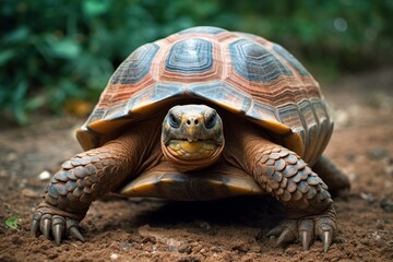 Obraz premium Closeup of a curious tortoise in the wild