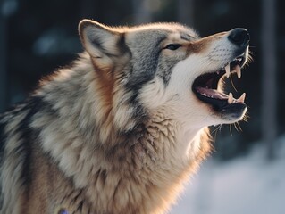 Naklejka premium Fierce wolf howling in the wilderness
