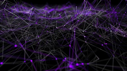 An intricate web of violet and indigo lines connecting nodes across a black canvas creating a mesmerizing plexus effect with a dedicated space for text along the top edge
