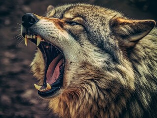 Fierce wolf growling with open mouth showing teeth