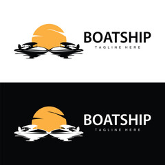 Speed boat ship logo black silhouette design vintage for nautical simple sea ship travel template illustration
