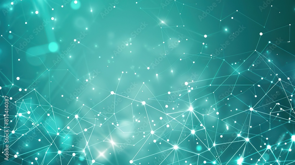 Poster a backdrop of luminescent aqua and white dots interconnected by glowing lines set against a deep tea