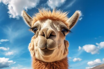 Obraz premium Smiling Alpaca Against Blue Sky
