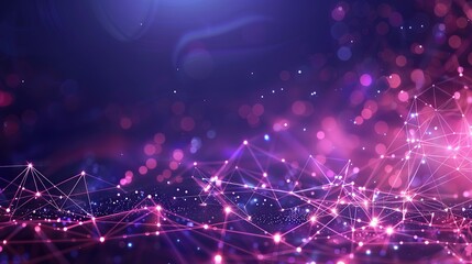 Fototapeta premium A backdrop of soft glowing purple and pink connections forming a tranquil plexus pattern over a dark violet base designed with a significant amount of space for text on the right side