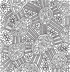 Geometric doodle line art pattern. Trippy boho coloring page for adults. Abstract psychedelic design. Vector artwork