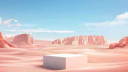 square podium with desert and mountain background for display product advertising