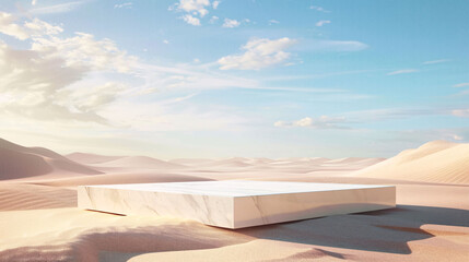 square podium with desert and sand dune background for display product advertising