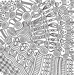 Geometric doodle line art pattern. Outline boho coloring page for adults. Abstract psychedelic design. Vector artwork