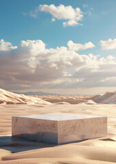 square podium with desert background for display product advertising