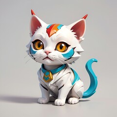 3d cat kawaii, flat design