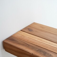 Fototapeta premium perspective view of wood or wooden table top corner with white wall