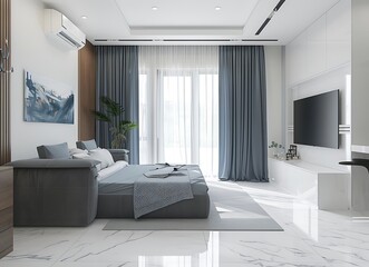 Beautiful modern studio apartment with white walls