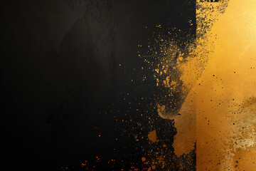 A dark background with gold paint splashes on the right side