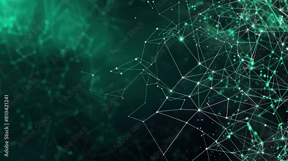Fototapete a deep emerald green plexus network with interconnected nodes and lines on a jet-black canvas featur
