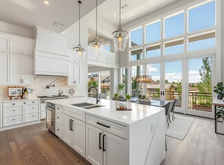 Beautiful modern white kitchen with island