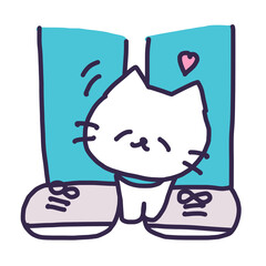 人の足に擦り寄る人懐こいかわいい白い色の子猫のイラスト