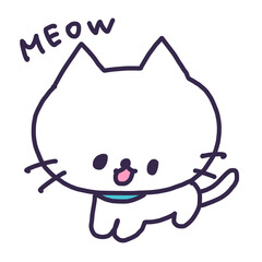 鳴いているかわいい白い色の子猫のイラスト