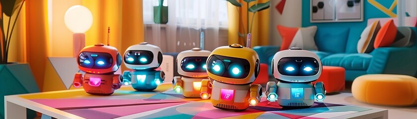 A robot collection of colorful - obrazy, fototapety, plakaty