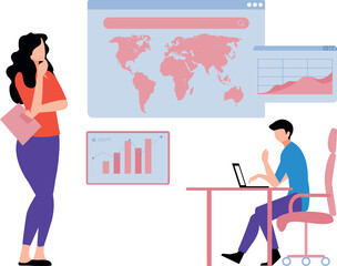 Girl watching boy working on laptop.