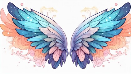 Obraz premium little fairy wings in cute funny with cartoon kawaii style isolated on white background