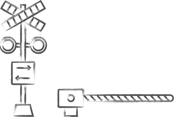 駅関連の筆書きイラスト　踏切