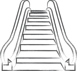 駅関連の筆書きイラスト　エスカレーター