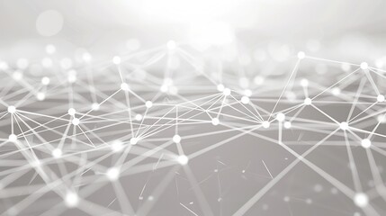A dynamic and minimalist plexus of white dots connected by thin bright lines over a soft gray canvas creating an elegant network effect with a central text area for easy readability