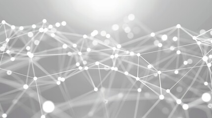 A dynamic and minimalist plexus of white dots connected by thin bright lines over a soft gray canvas creating an elegant network effect with a central text area for easy readability