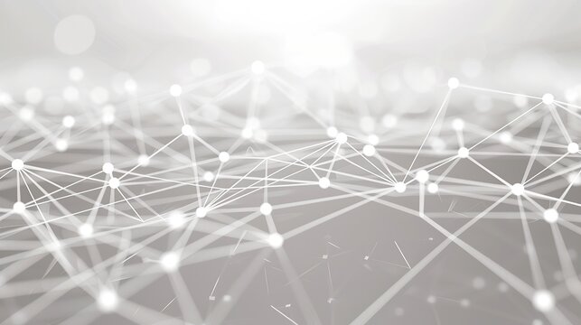 A dynamic and minimalist plexus of white dots connected by thin bright lines over a soft gray canvas creating an elegant network effect with a central text area for easy readability