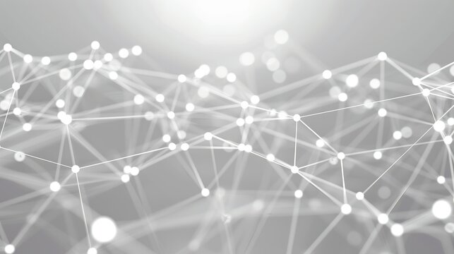 A dynamic and minimalist plexus of white dots connected by thin bright lines over a soft gray canvas creating an elegant network effect with a central text area for easy readability