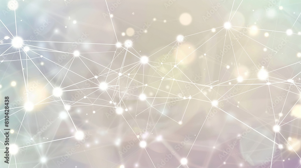 Poster a futuristic and minimalist plexus of white dots connected by thin bright lines over a soft pastel b