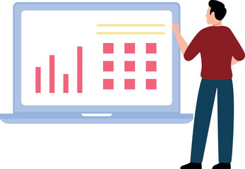 Boy looking at graph on laptop.