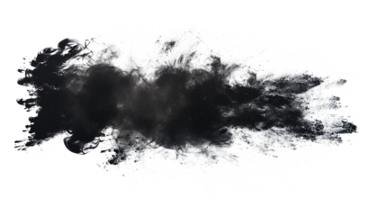 black paint smudge isolated on transparent background, black ink splash cut out