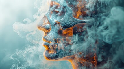 A woman's face is shown with smoke and fire surrounding her for World No Tobacco Day
