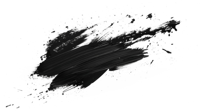 black paint smudge isolated on transparent background, black ink splash cut out