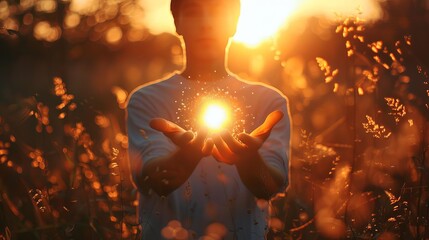 A man holding the sun in his hands