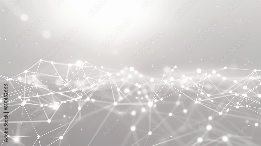 Poster A minimalist backdrop of white dots connected by thin glowing lines over a soft gray canvas creating an elegant plexus effect with a focused area for text in the upper center