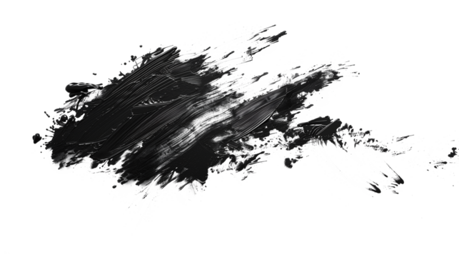 black paint smudge isolated on transparent background, black ink splash cut out