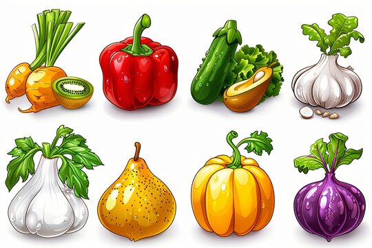 Colorful Fruit, Vegetables, And Healthy Foods Clip Art Collection