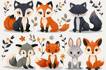 Nature's Tapestry: Whimsical Clipart Elements of Flowers, Foliage, and Woodland Animals