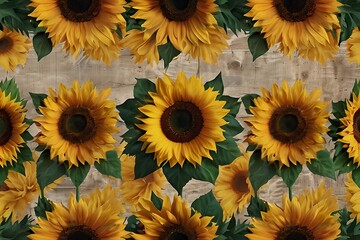 sunflowers on a wooden background