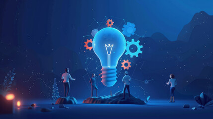 A digital illustration showing a glowing lightbulb surrounded by gears, symbolizing innovation and ideas.