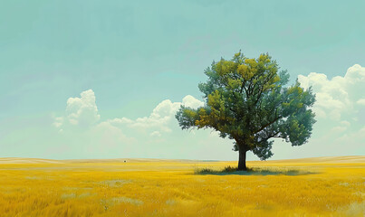 Fototapeta premium Highlight the simplicity and beauty of a solitary tree in a vast field