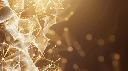 A soft and elegant network of gold and cream connections on a deep brown background forming a luxurious plexus pattern with ample space for text in the upper left corner