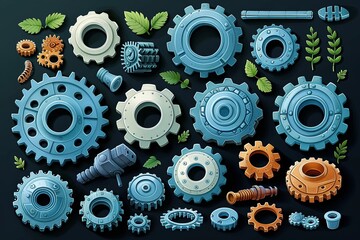 Whimsical Steampunk Clipart Collection: Gears, Cogs, and Mechanical Elements