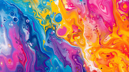 Colorful abstract painting background. Liquid marbling paint background. Fluid painting abstract texture. Intensive colorful mix of acrylic vibrant colors.