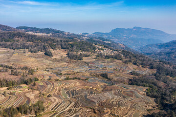 Aerial photography of terraced fields in Yuanyang, Yunnan