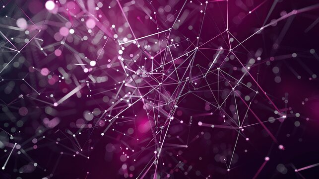 A visually compelling network of magenta and silver connections sprawling across a dark purple background designed with high-definition clarity and a central text area for easy readability