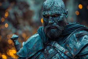 Male Berserker Roaring - Rugged Armor and Rich Colors - obrazy, fototapety, plakaty