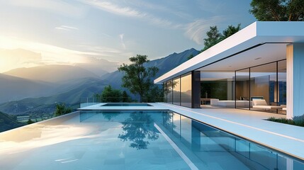 Fototapeta premium luxurious modern house with infinity pool and stunning landscape views highend real estate concept photo